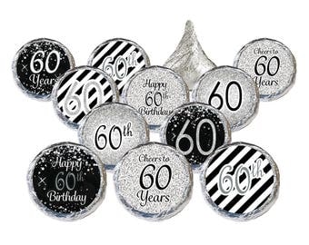 60th Birthday Party Favors Black Silver Decorations Stickers Supplies Set of 324