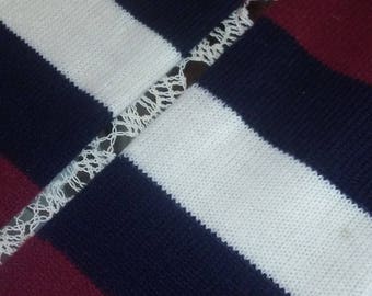 Navy Blue Cranberry and Cream Striped Vintage Leg Warmers