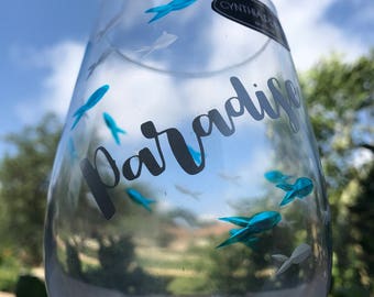 Paradise Stemless Wine Glass / Stemless Wine Glasses / Thank You Gift / Gifts for Her / Fun Gift / Fun Wine Glasses /