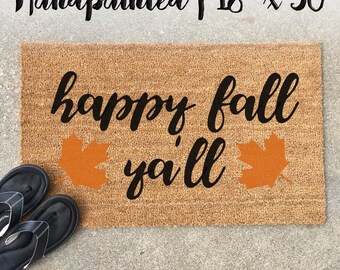 Happy Fall Ya'll Doormat | Coir Doormat | Housewarming Gift | College Dorm Gift | University Gift | Custom Doormat | Home Gift