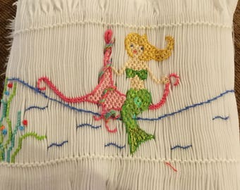 Smocked MERMAID insert ready to sew into your project perfect for ruffle tunic tee shirt dress icing tunic pearl top and more