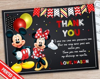 Minnie and Mickey Thank You Card - Mickey and Minnie Mouse Thank You Card - Red Minnie and Mickey Cards
