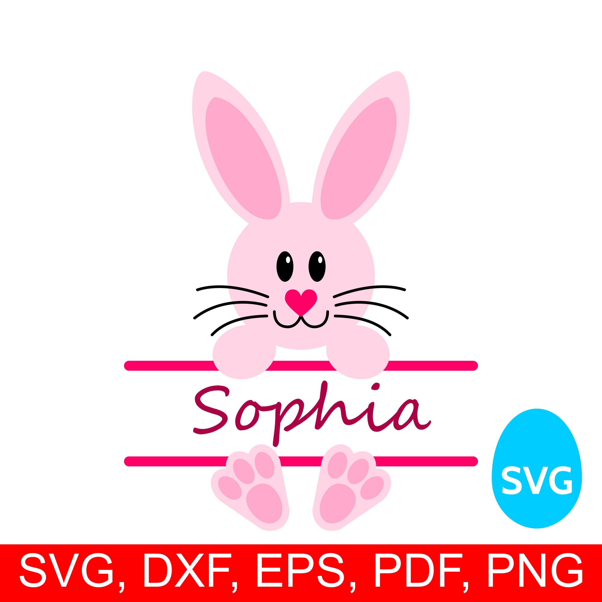 Easter Bunny Split Monogram Frame for Girls SVG file and printable clipart