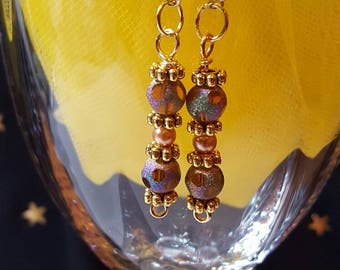 Purple and Gold Tone Dangle Earrings