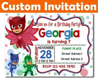 SALE -50%: Personalized Pj Masks Invitation, Pj Masks Birthday Invitation, Pj Masks invitation, Pj Masks Digital Invitation, Pj Masks custom