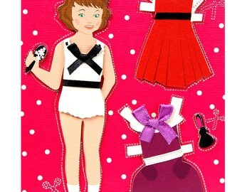 Greeting card handmade girl with dress and apron