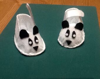 Felt baby booties little white pandas.