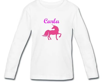 T-shirt long sleeved Unicorn girl personalized with name