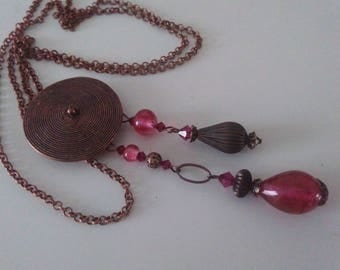 Necklace with Locket - copper beads and Lampwork Glass Beads