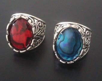 Bague chevalière - nacre d'abalone rouge ou nacre d'abalone bleu