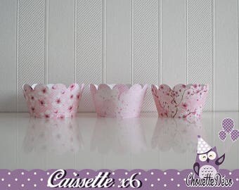 Box x 6 - pink cherry blossoms - cupcakes, muffins - not customizable