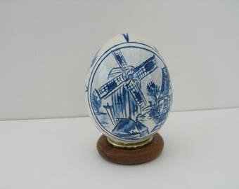Holland windmill style Delft painted on a real duck egg