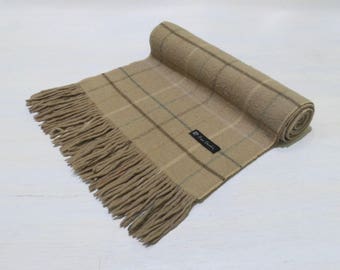 VINTAGE Pierre Cardin Brown Nova Check Scarf Muffler 100% Wool