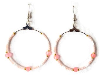 Salmon, white and gold Pearl Earrings