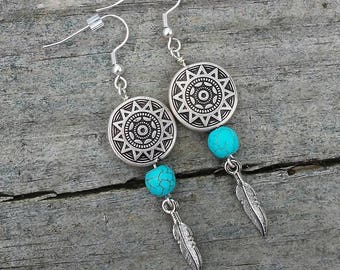 Turquoise Feather Earring