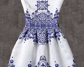 Vintage crushed blue and white dress