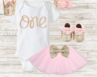 SALE Girl first birthday outfit, gold & pink, pink tutu outfit, birthday outfit, 2nd birthday, 1st birthday outfit, first birthday girl, gli