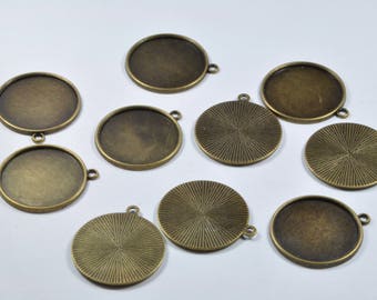 BR941 - Lot de 10 supports de cabochon 25 mm en métal bronze