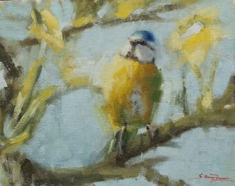 Jaunty blue tit. Original oil painting. 8"x10"