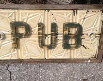 PUB lighted sign antique ceiling tin