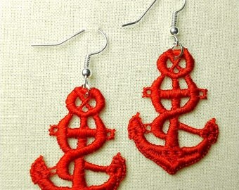 Plauen lace anchor earrings / anchor earrings Plauen lace