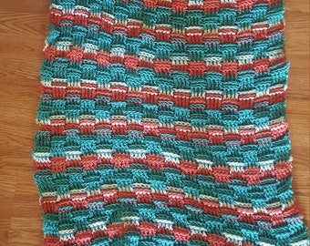 Miami Dolphins Baby Blanket, Crocheted baby blanket. Teal and Orange blanket for kids, Homemade blankets, Football team blanket for baby boy