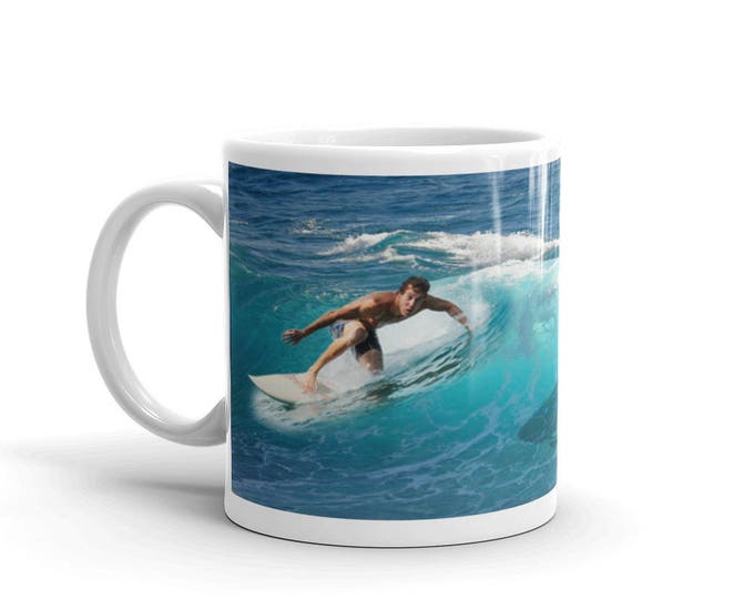 Shark Bait Mug, Surfer Shark Mug, Hidden Danger Mug, Underwater Danger Mug, Shark in Waves, Gift Ideas