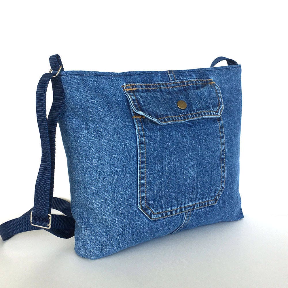 Denim crossbody bag recycled jean purse upcycled blue
