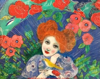 Twirling Round And Round - Original mixed media painting by Maria Pace-Wynters