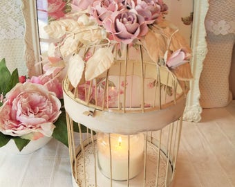 Vintage Wedding, Ivory Birdcage, Shabby Pink Roses & Aurora Borealis Rhinestones
