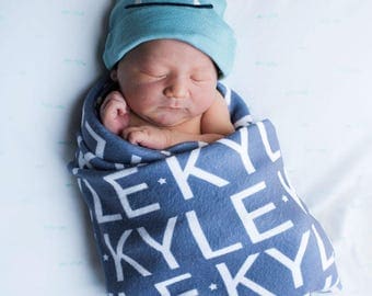 PERSONALIZED Baby Blanket fleece name hipster swaddle newborn photo prop gift birth announcement monthly baby photos monogram PETUNIAS