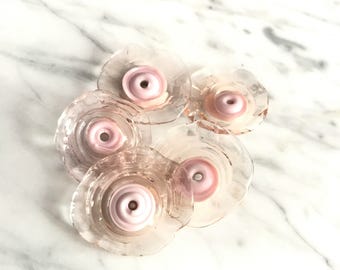 Monet fairy Wings watercolor glass ruffle disc set...in rose quartz pinks ...Handmade lampwork glass beads by Marianna