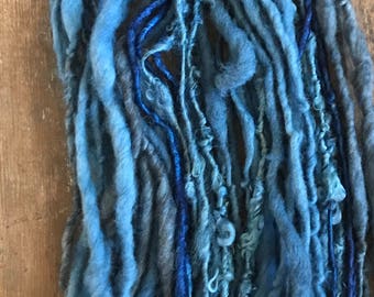 Indigo Stripes, naturally dyed handspun yarn, 50 yards, 10 kinds of fiber, naturally striping art yarn