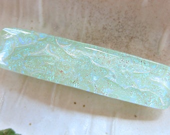 Medium Dichroic Glass Barrette, Green, French Made Barrette Clip