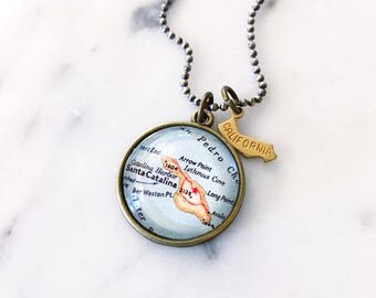 Catalina Island Map Necklace - Catalina Necklace - Catalina Jewelry - California Necklace - Map Necklace - Charm Necklace