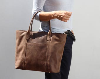 Large Leather Tote, Leather Purse, Rustic Brown Leather Bag