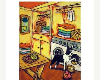 20% off Boston terrier Doing the Laundry Dog Art Print