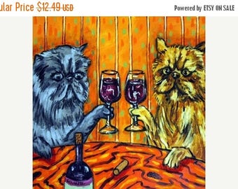 20% off Persian Cats at the Wine Bar Cat Art Tile Coaster Gift