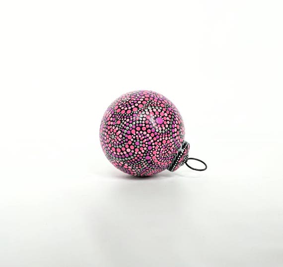 Pinks and black Christmas ornaments Hand painted glass ornaments pink ornament