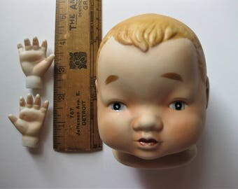 Vintage Bisque Doll Head and Hands, Made in Japan, Sold by Hayes Specialties, Saginaw Michigan
