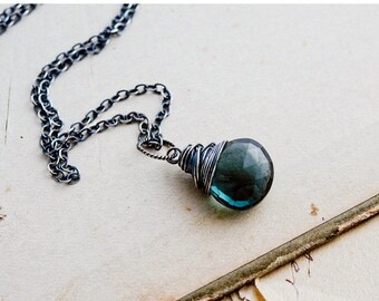 Gemstone Necklace, Blue Crystal Necklace, Crystal Necklace, Crystal Jewelry, Quartz Pendant, Sterling Silver, Midnight Blue