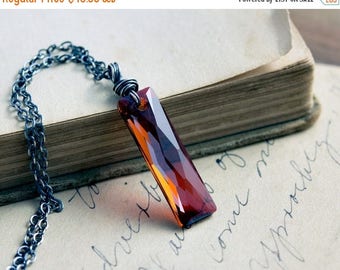 Crystal Necklace, Crystal Pendant, Swarovski Crystal, Pendant Necklace, Geometric Necklace, Red, Sterling Silver, Swarovski Crystal