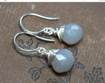 SALE Gray Moonstone Earrings Rustic Silver Wire Wrapped Smoke Grey Gemstone Earrings