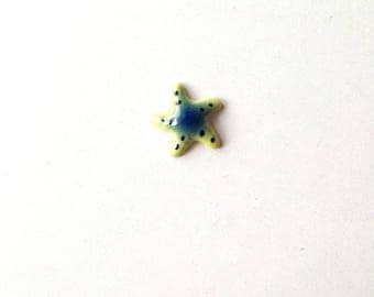 Miniature Ceramic Starfish, yellow, light blue, mini, small, tiny, little, miniature, ceramic animal, tiny animal, decoration, mini animal