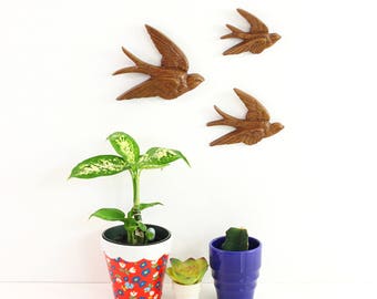Vintage Faux Bois Birds Wall Decor by Burwood / Vintage Swallows Wall Plaques / Vintage Birds Wall Hangings / Boho Home Decor