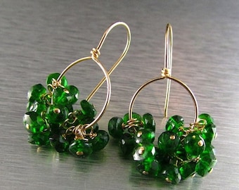 25 OFF Chrome Diopside and Gold Filled Cluster Earrings