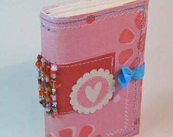 Pink Journal, Painted Canvas Journal, Hand bound Journal, Mixed Media Journal, Writers Journal, Bohemian Journal, Boho, Traveler's Notebook