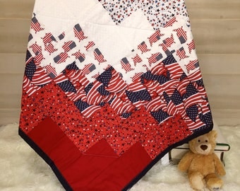 Patriotic Quilt - Throw Quilt - Happy Forth of July - Independence Day - Americana Quilt - American Flag Quilt - Handmade Patchwork Quilt
