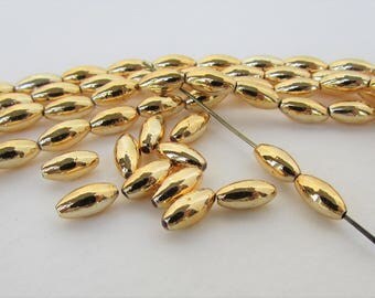 Vintage Plastic Beads Gold Oval Rice Oat Acrylic Japan 8mm vpb0198 (50)