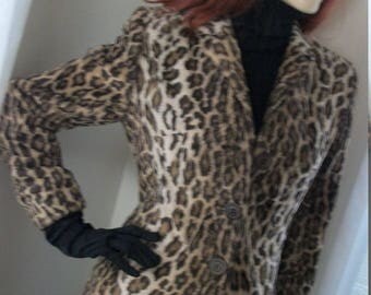 1980s Vintage Faux Leopard Fur Jacket Charles Gray London Size S/M Stunning